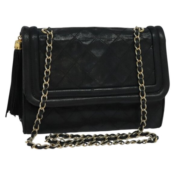CHANEL Matelasse Chain Shoulder Bag Lamb Skin Black Gold CC Auth bs24100 - Picture 1 of 16